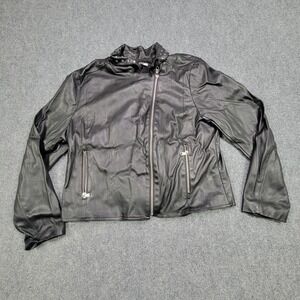 Bar III Moto Jacket Women XXL Black Faux Leather Star Studded Collar Biker Style